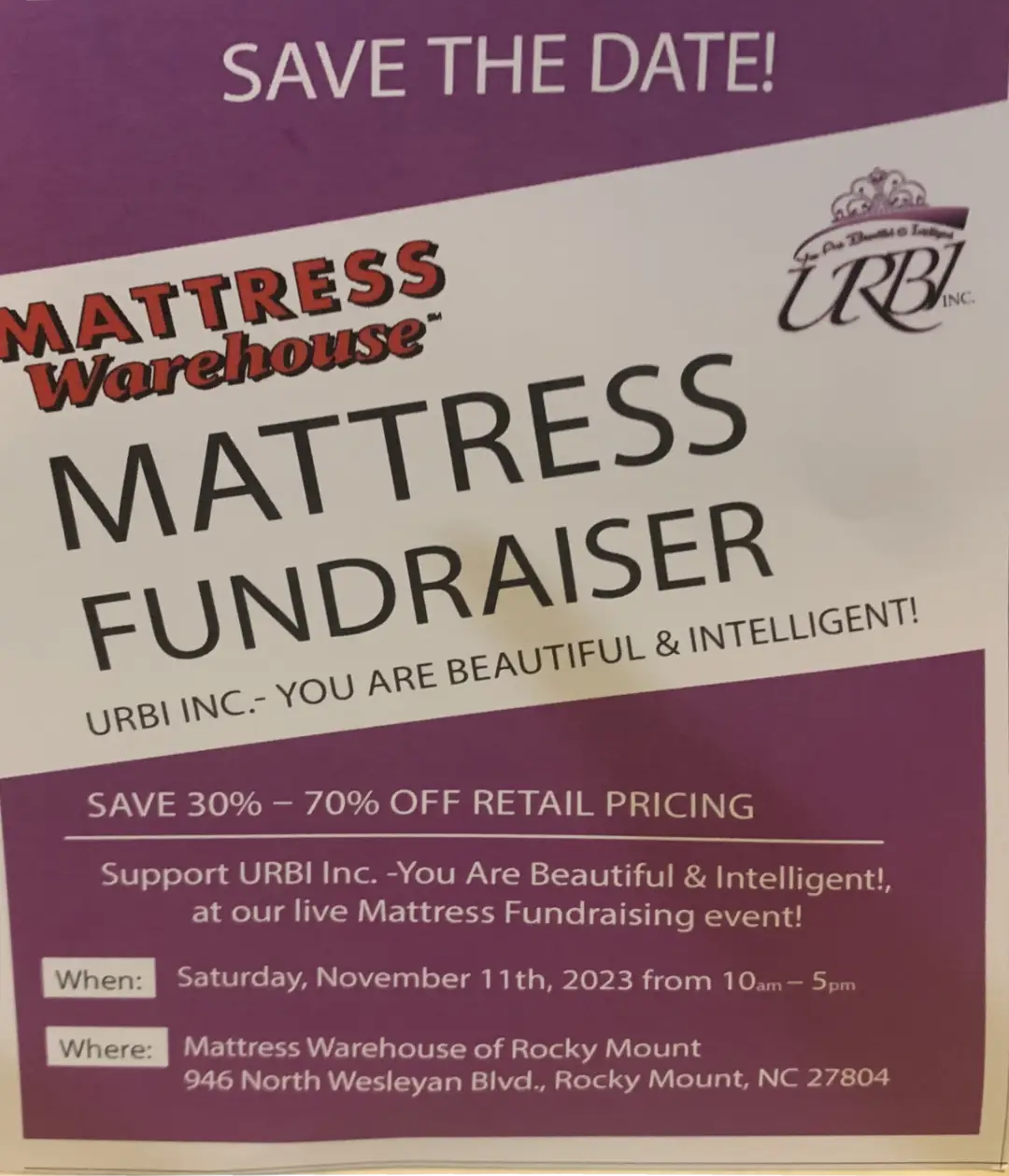 Mattress Warehouse Fund Raiser Flyer